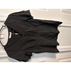 Belle Poque Black Button-Front Short Sleeve Blouse 490